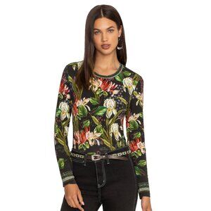 Johnny Was Janie Favorite Iris Whisper Swing Tee Floral Shirt Top Black XL NEW